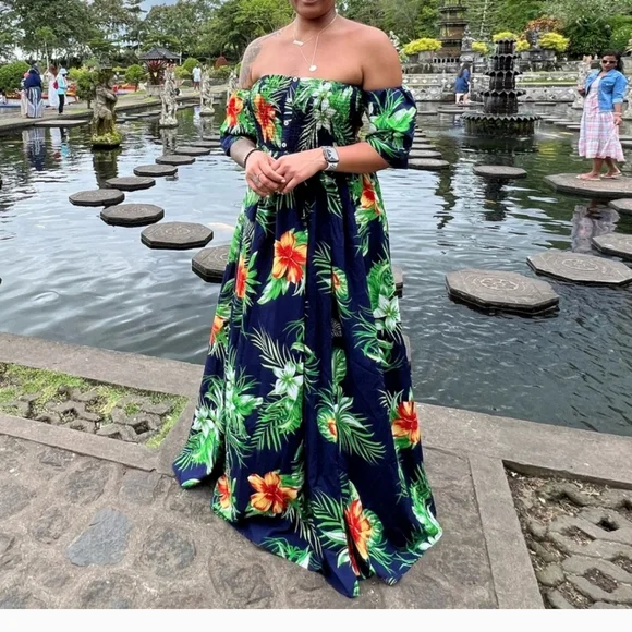 Beautiful Off-Shoulder Floral Smocked Maxi Dress - Picture 1 of 6